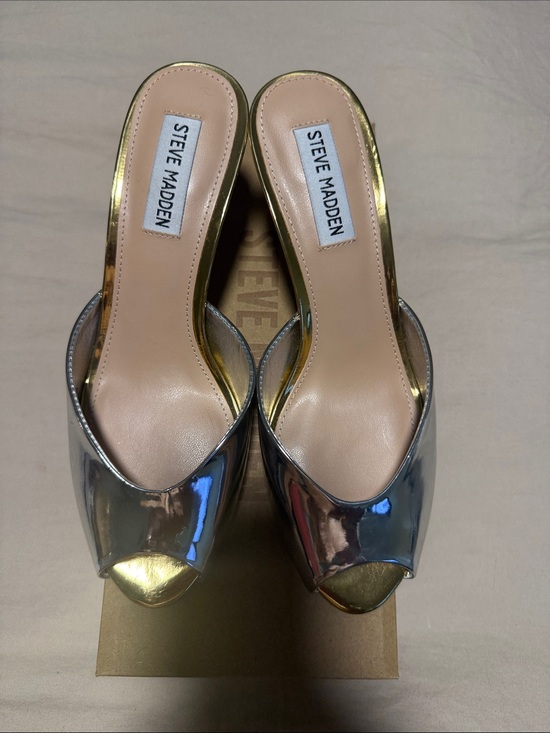 Steve Madden Shoes - STEVE MADDEN ROWE Metal Multi Metallic Silver & Gold Kitten Heel Mules | 7.5